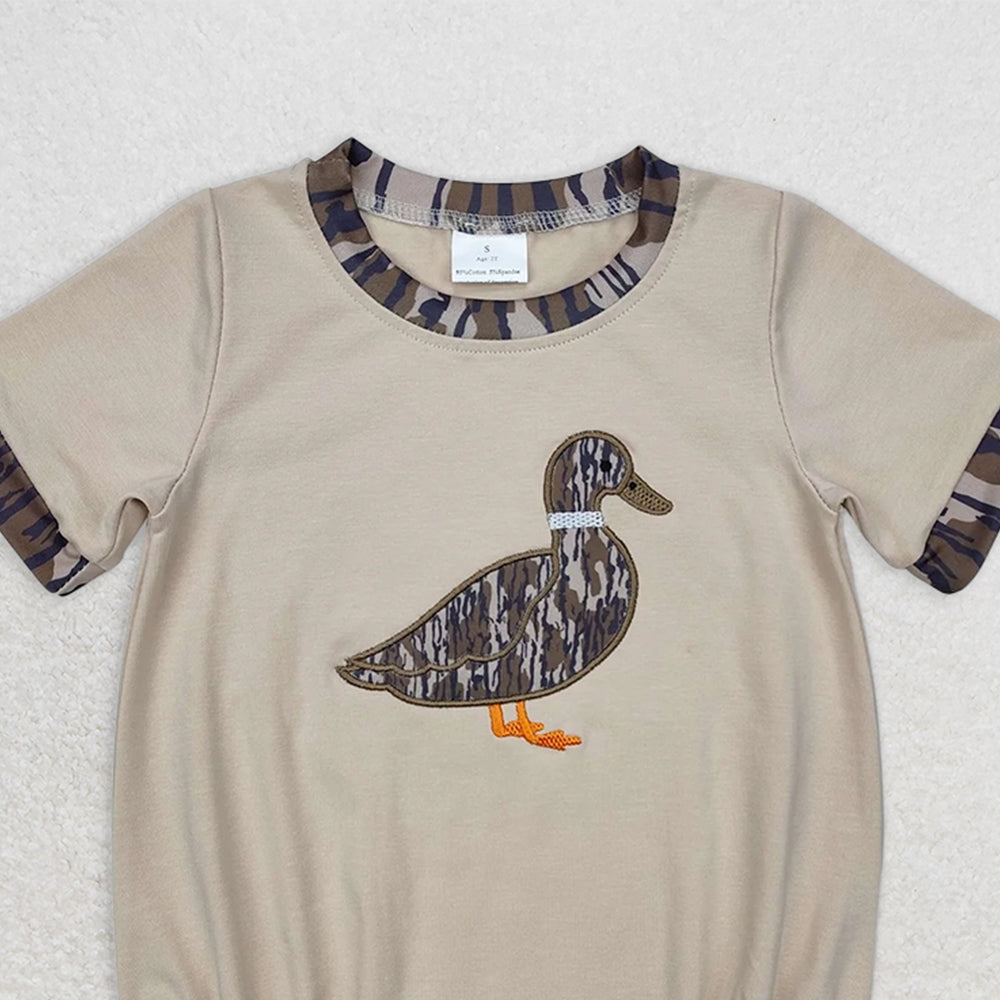 SR2392RTS NO MOQ Baby Boys Summer Rompers Baby Boys Khaki Short Sleeves Embroidery Camo Duck Romper