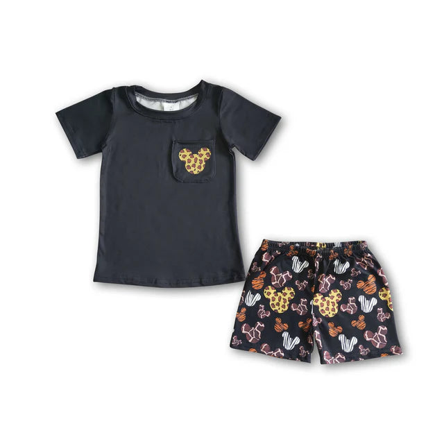 BSSO0042 Sales New RTS No Moq Promotion Animal print boy summer clothing set