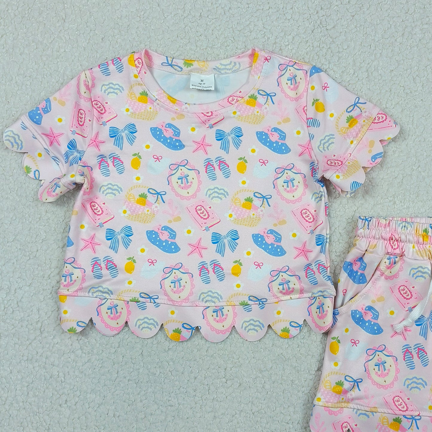 GSSO3657 RTS NO MOQ （In stock ）Anchor bow starfish scallop kids girls summer outfits