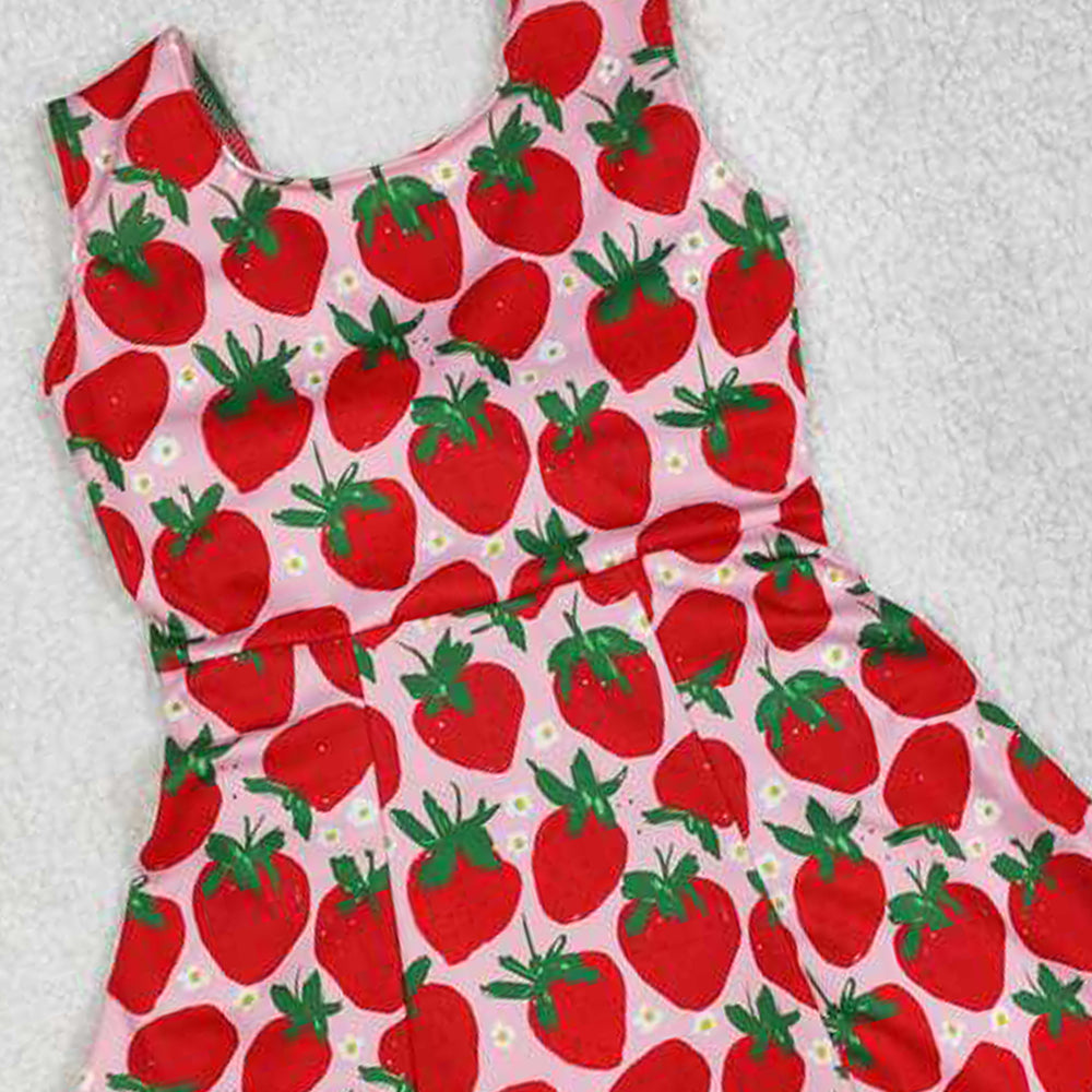 5.19  GSD1843 RTS NO MOQ Sleeveless strawberry floral baby girls athletic dresses