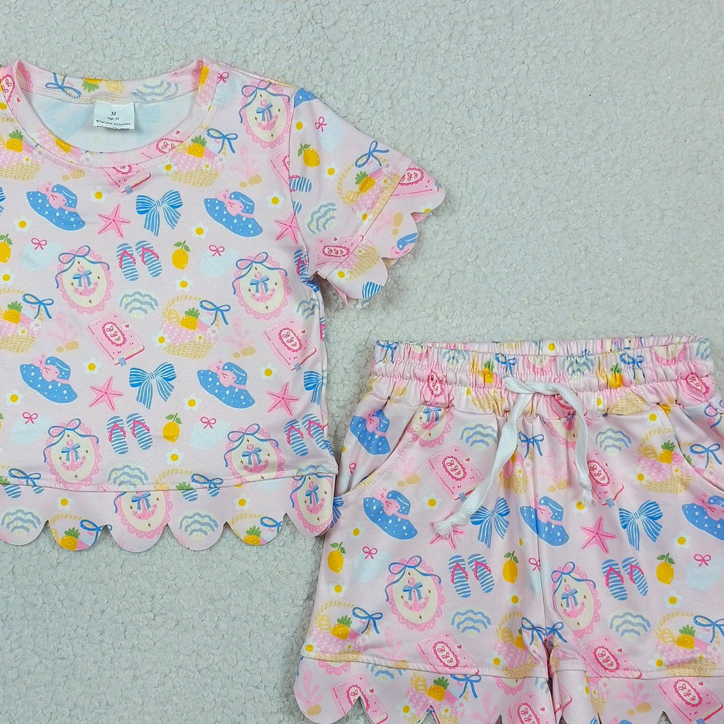 GSSO3657 RTS NO MOQ （In stock ）Anchor bow starfish scallop kids girls summer outfits