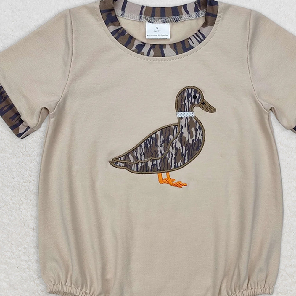 SR2392RTS NO MOQ Baby Boys Summer Rompers Baby Boys Khaki Short Sleeves Embroidery Camo Duck Romper