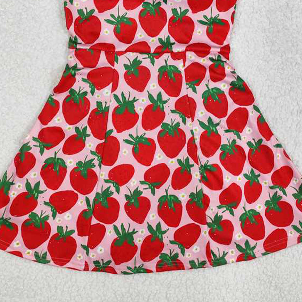 5.19  GSD1843 RTS NO MOQ Sleeveless strawberry floral baby girls athletic dresses