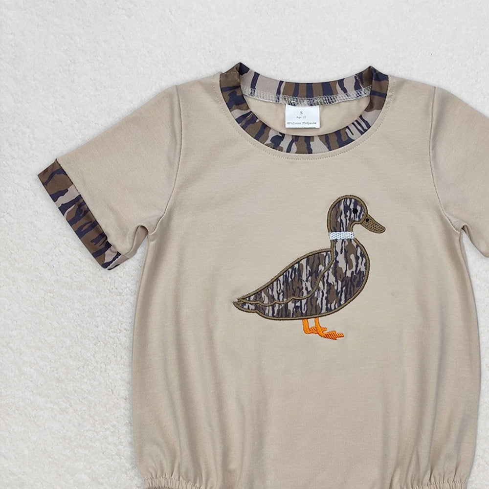 SR2392RTS NO MOQ Baby Boys Summer Rompers Baby Boys Khaki Short Sleeves Embroidery Camo Duck Romper