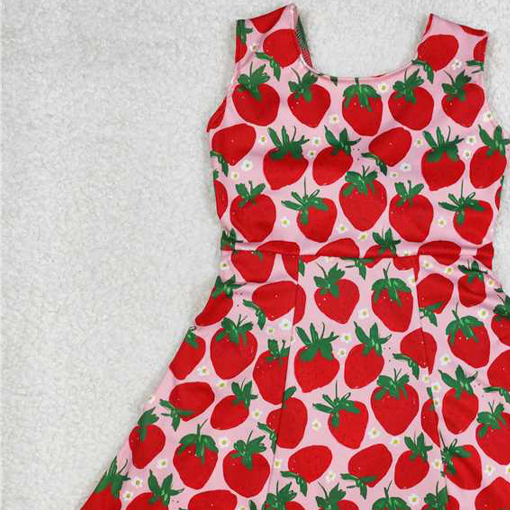 5.19  GSD1843 RTS NO MOQ Sleeveless strawberry floral baby girls athletic dresses
