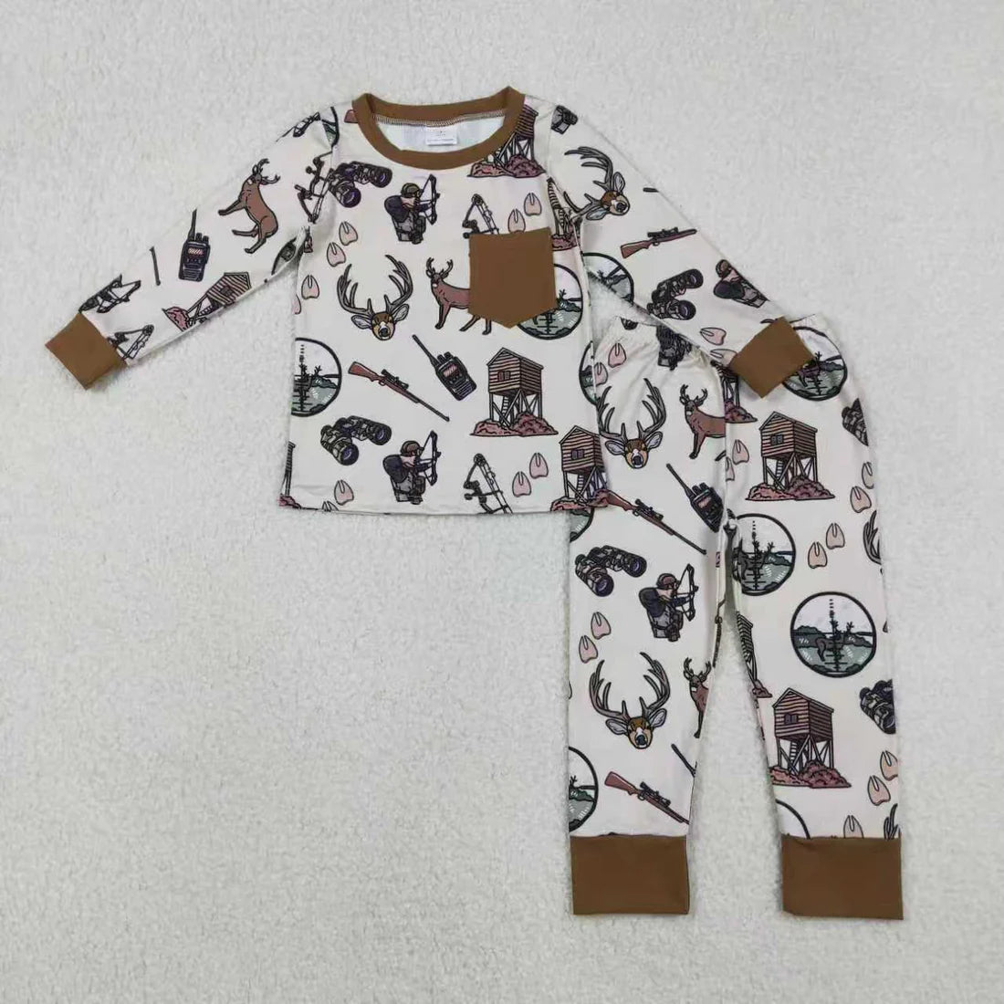 11.22 RTS Sibling Baby Boys Girls Deer Hunting Top Pants Pajamas Sets