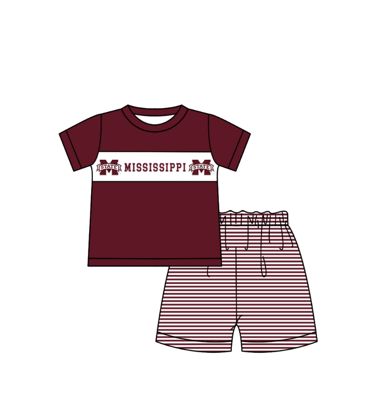CUSTOM MOQ 5 Sibling Baby Kids Dark Red Stripe Top Ruffles Shorts Clothes Set Knee Length Dress Rompers