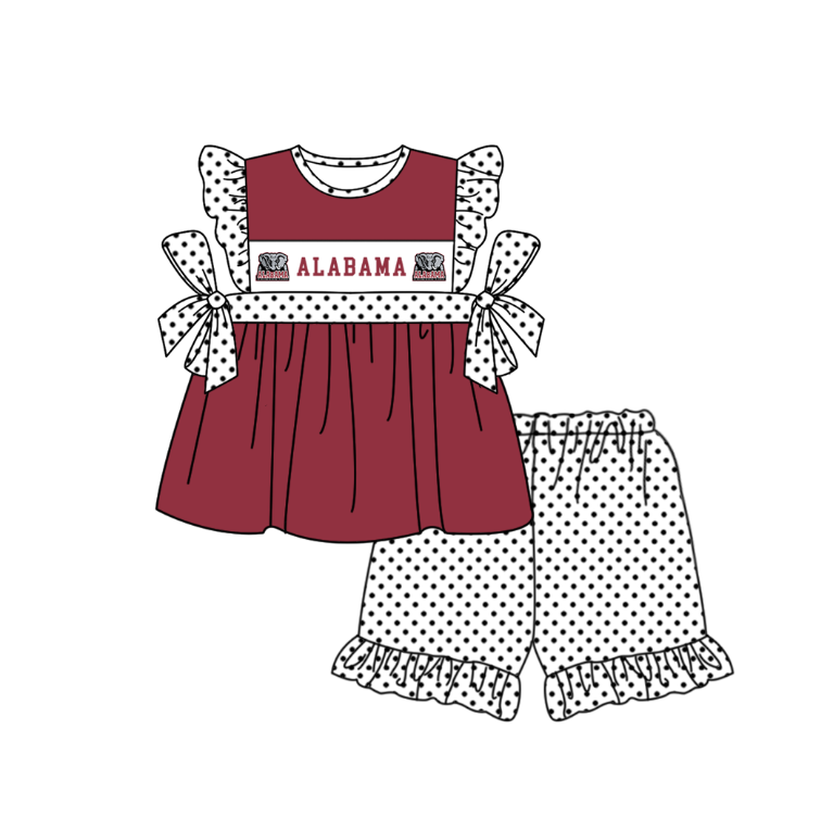 CUSTOM MOQ 5 Sibling Boys Baby Girls Red Polka Dots Top Shorts Clothes Set Knee Length Dress Rompers