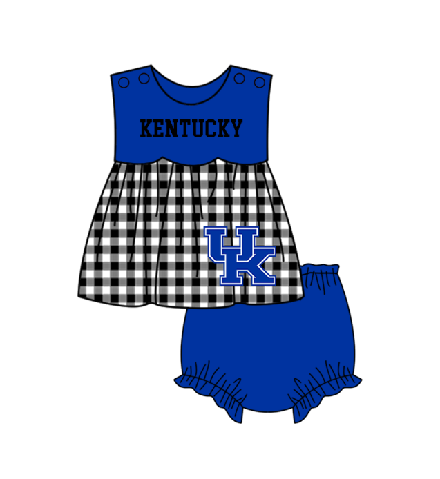 3.6 CUSTOM MOQ 5 Sibling Boys Baby Girls Blue UK Checked Top Shorts Clothes Set Knee Length Dress Rompers