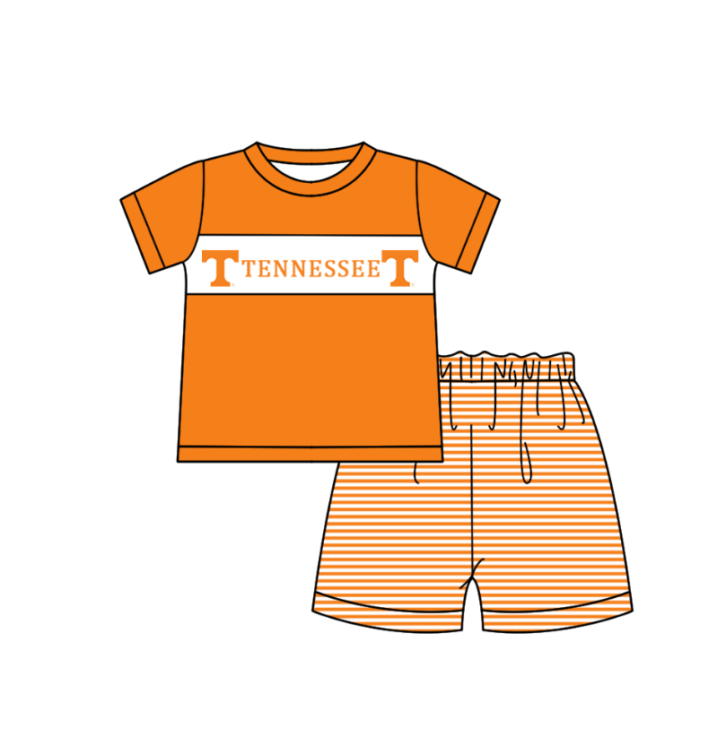 CUSTOM MOQ 5 Sibling Baby Kids Orange Stripe Top Ruffles Shorts Clothes Set Knee Length Dress Rompers