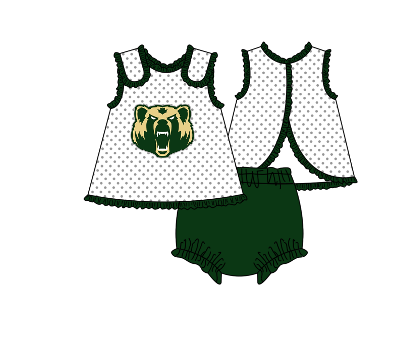 CUSTOM MOQ 5 Sibling Boys Baby Girls Green Top Shorts Clothes Set Knee Length Dress Rompers