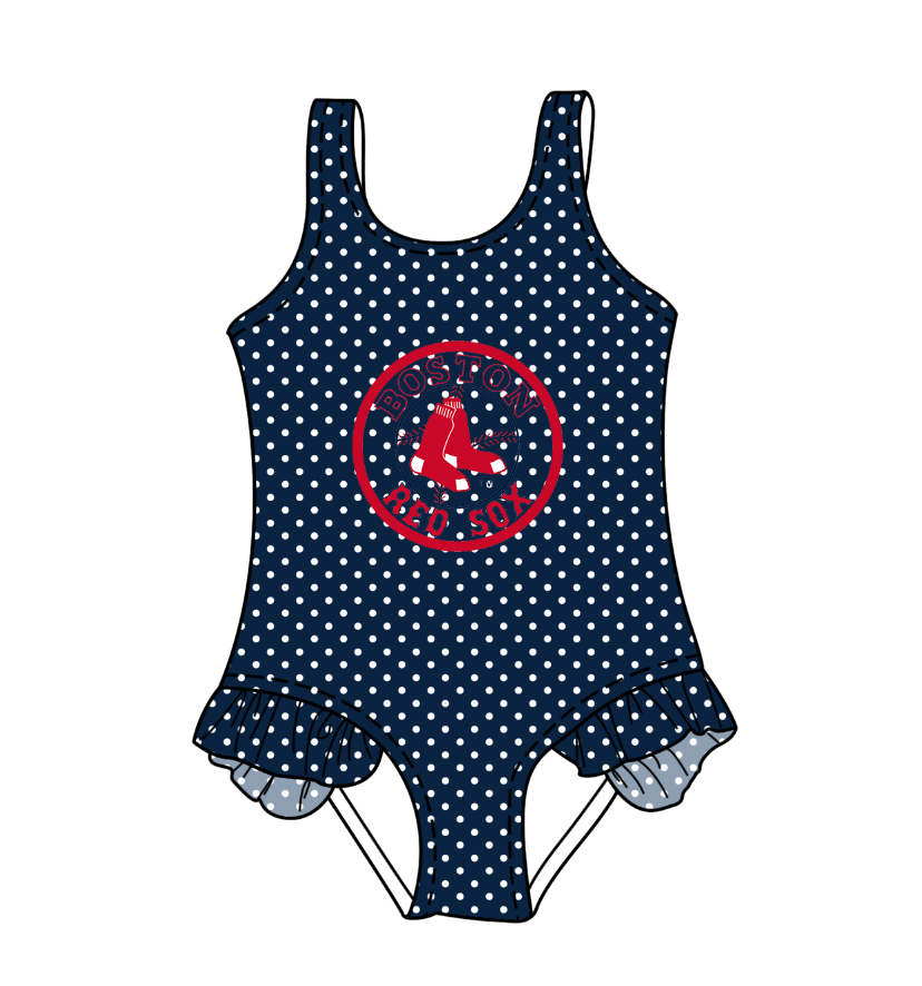 CUSTOM MOQ 5 Cute Comfortable Clothing For Kids Baby Girls Black Polka Dots Ruffle Team One Piece Swimsuits