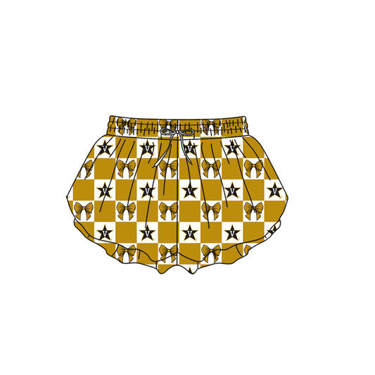 CUSTOM MOQ 5 Kids Clothing for Girls Baby Girls Khaki Bow Plaid Bottom Team Shorts