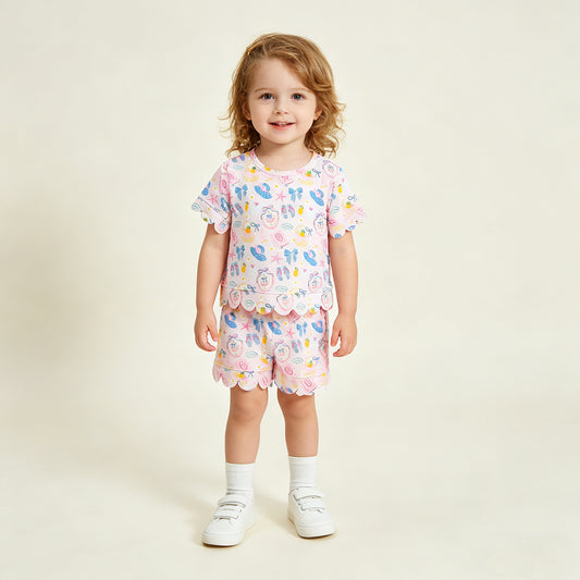 GSSO3657 RTS NO MOQ （In stock ）Anchor bow starfish scallop kids girls summer outfits