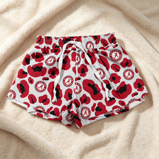 SS0817 RTS NO MOQ （In stock）Red leopard kids girls team active summer shorts