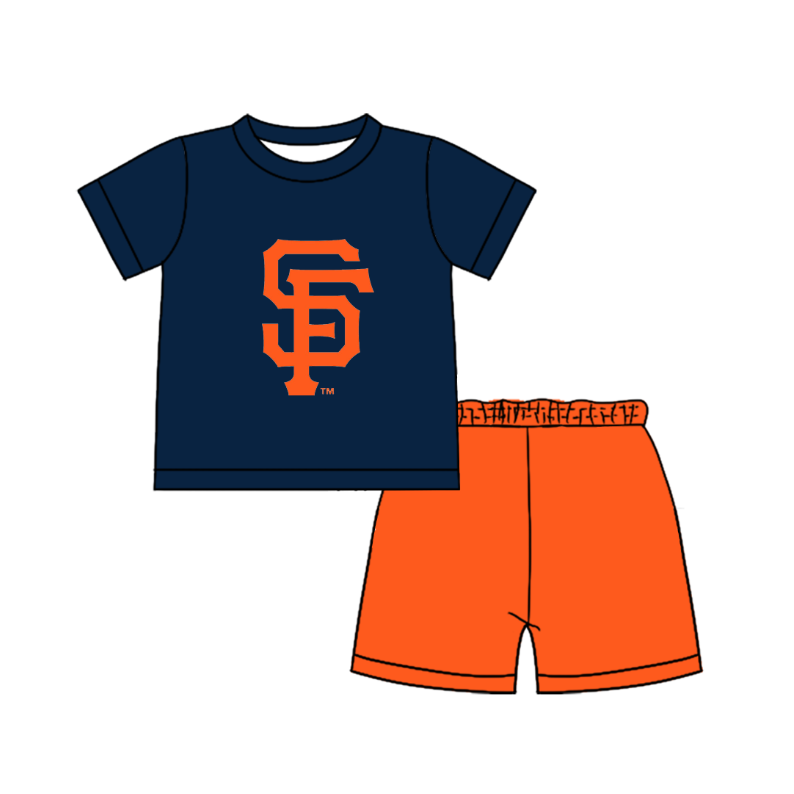 CUSTOM MOQ 5  Cute Comfortable Clothing For Boys Baby Boys Summer Dark Blue SF Top Shorts Clothes Sets
