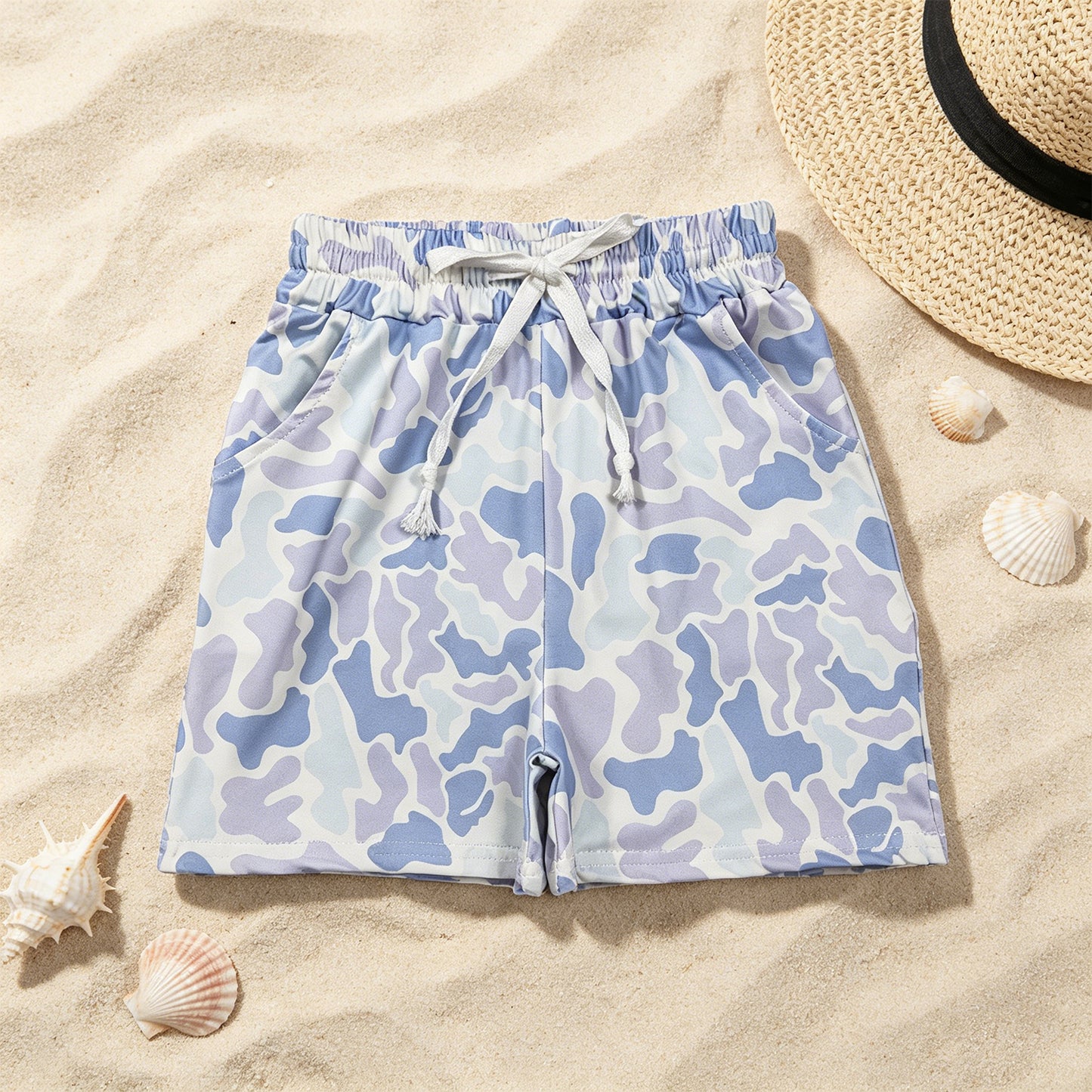 SS0886 RTS NO MOQ （In stock ）Light blue camo pockets kids boys summer shorts