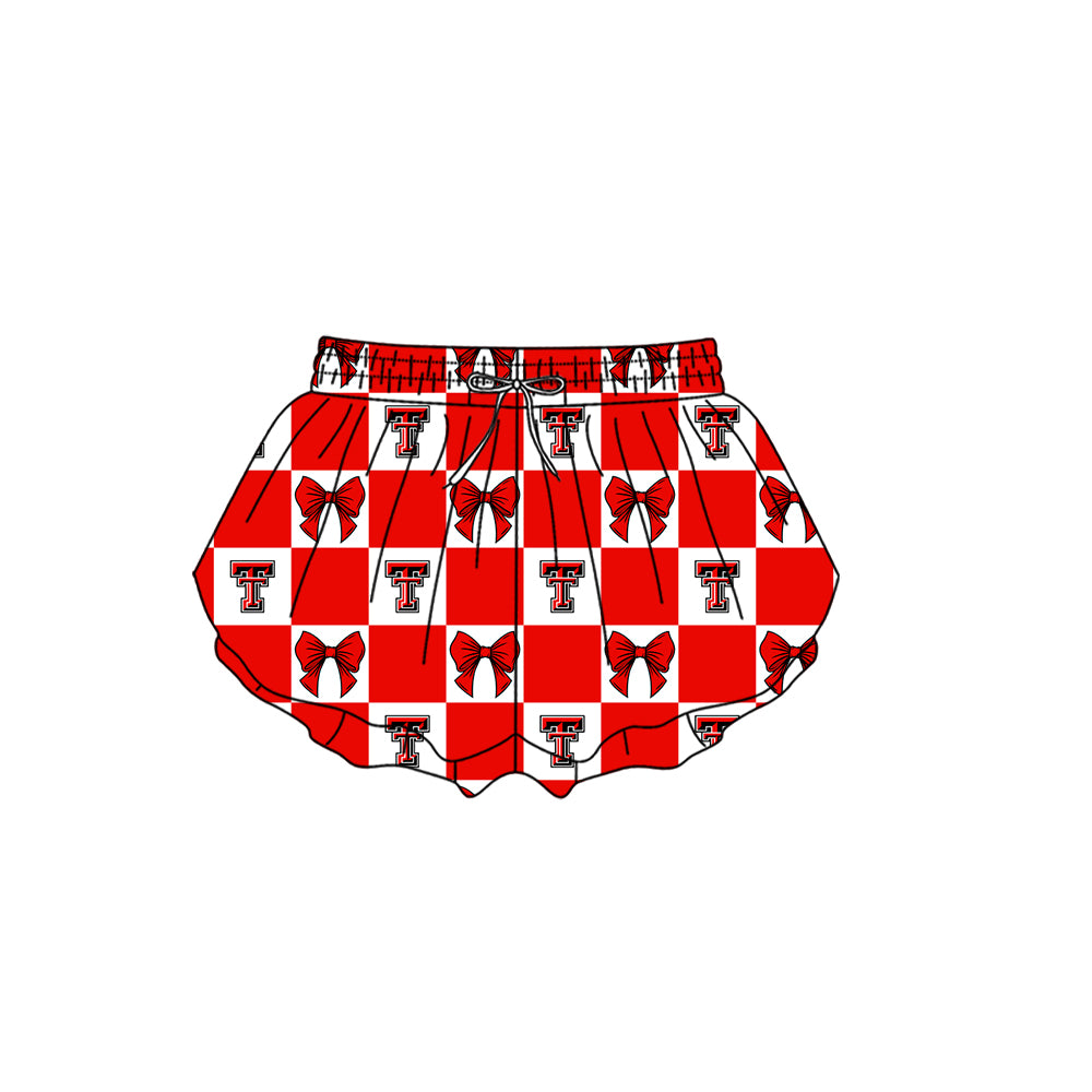 CUSTOM MOQ 5 Sibing Kids Clothing for Girls Baby Girls Red T Bow Top Skirts Yoga Active Team Clothes Sets Knee Length Dress Shorts