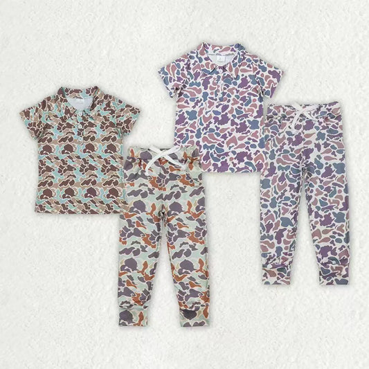 12.8 RTS Sibling Baby Boys Southern Camo Button Shirts Top Shorts Pajamas Clothes Sets