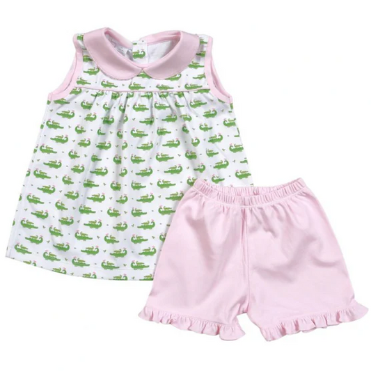 GSSO0654 Pre-order baby girls clothes  sleeve top with shorts kids summer set