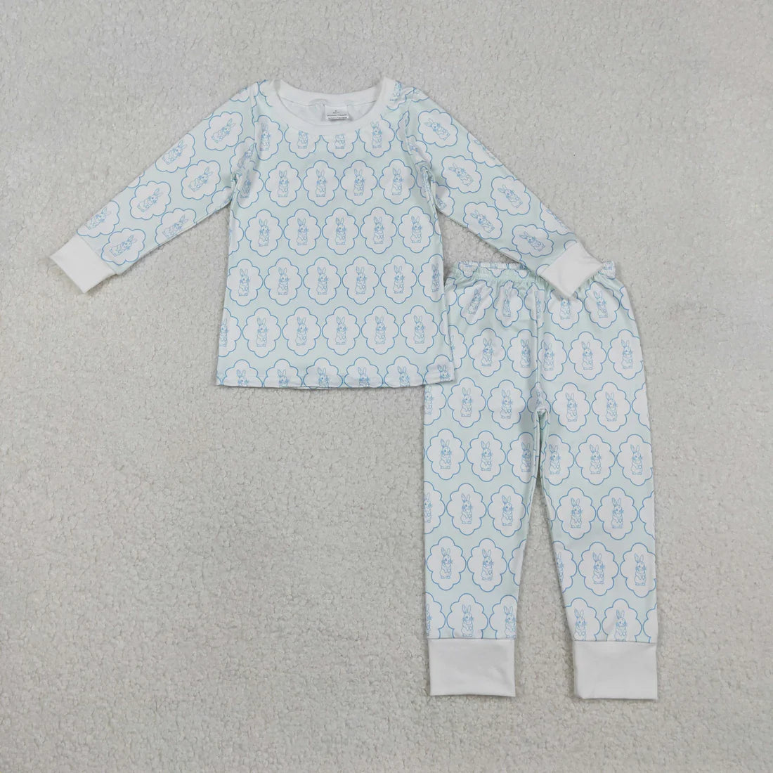 12.3 RTS Sibling Baby Boys Girls Rabbits Checked Top Pants Easter Pajamas Sets