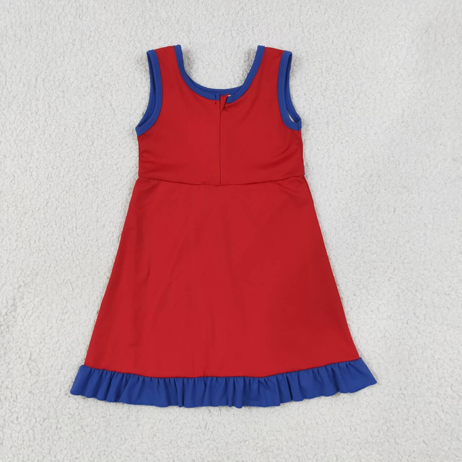GSD4132  RTS NO MOQ （In stock）Sleeveless red blue scallop team kids girls athletic dress
