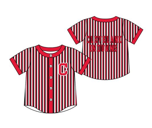 CUSTOM MOQ 5 Cute Kids Clothing Baby Kids Red Black C Stripe Short Sleeve Team T-shirts Top