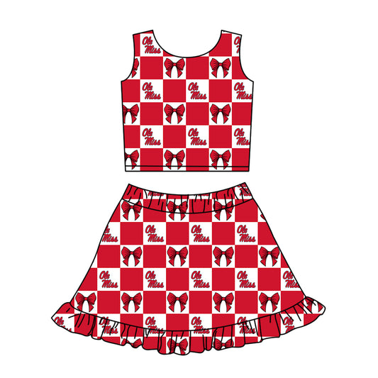 CUSTOM MOQ 5 Kids Clothing for Girls Baby Girls Red Bow Top Skirts Yoga Active Team Clothes Sets