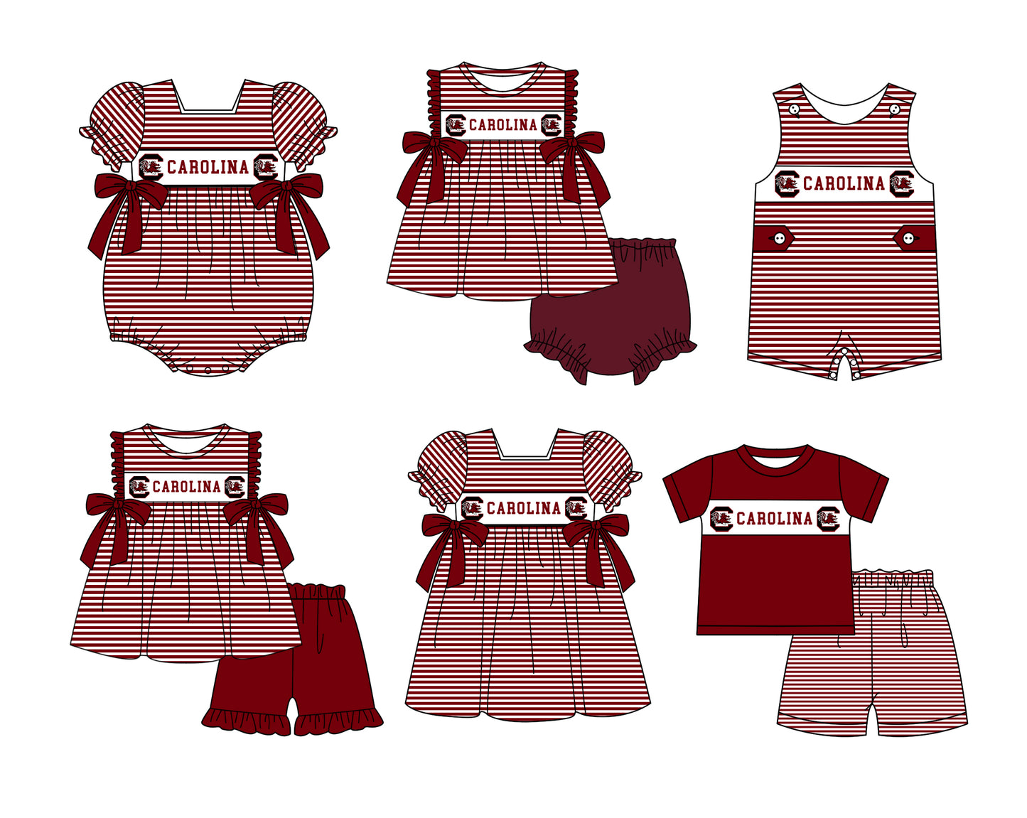 CUSTOM MOQ 5 Sibling Boys Baby Girls Red Stripe Top Ruffles Shorts Clothes Set Knee Length Dress Rompers