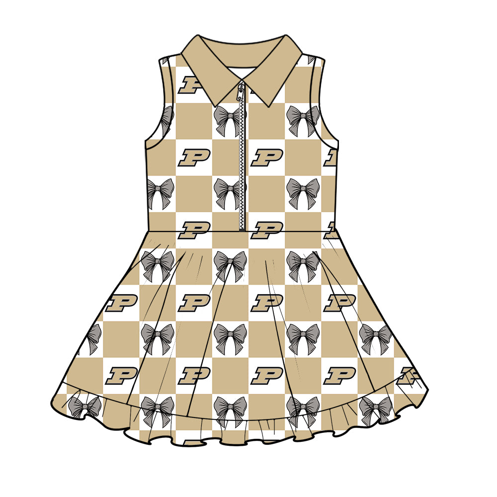 CUSTOM MOQ 5 Sibing Kids Clothing for Girls Baby Girls Khaki P Bow Top Skirts Yoga Active Team Clothes Sets Knee Length Dress Shorts