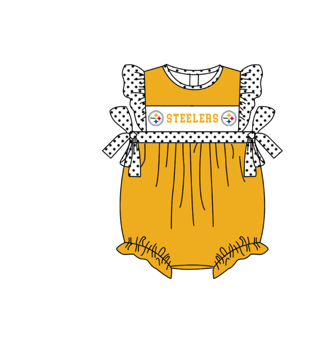CUSTOM MOQ 5 Sibling Baby Kids Yellow Polka Dots Top Shorts Clothes Set Knee Length Dress Rompers