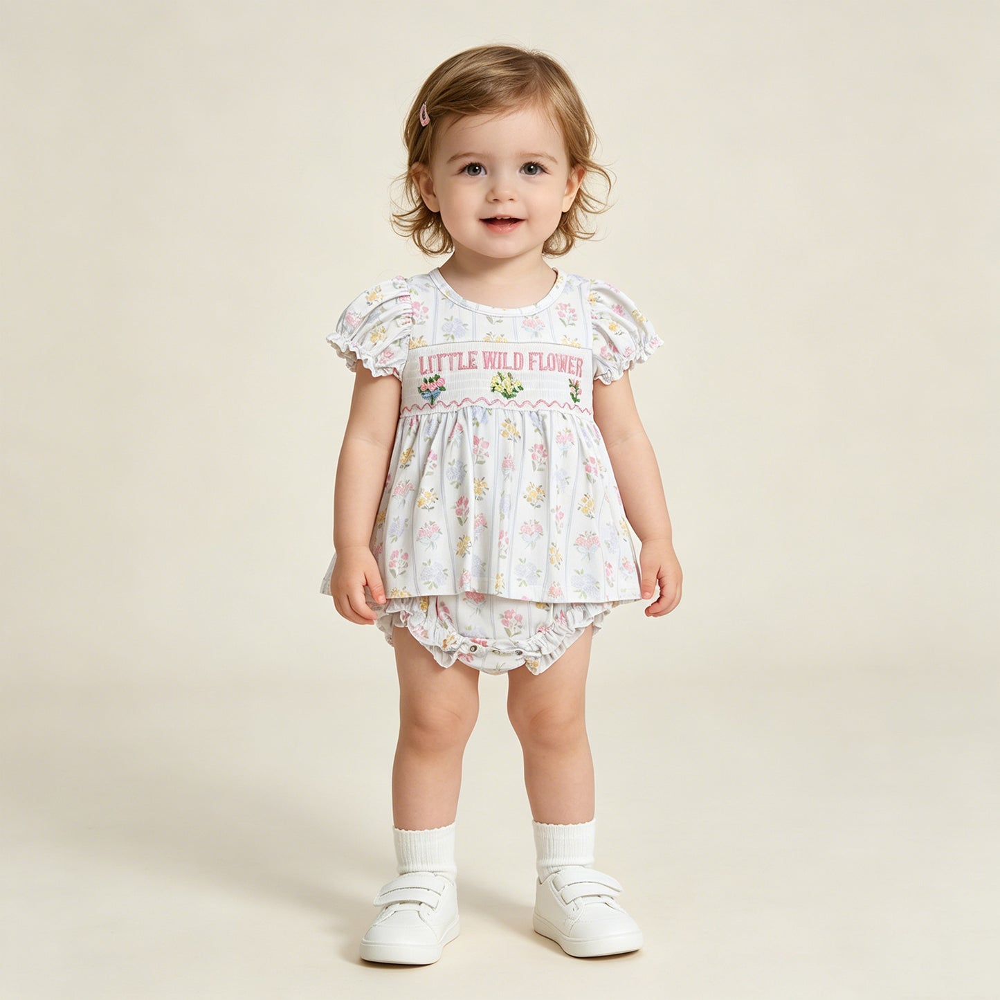 SR3043  RTS NO MOQ （In stock ）Short sleeves little wild flower baby girls skirt romper