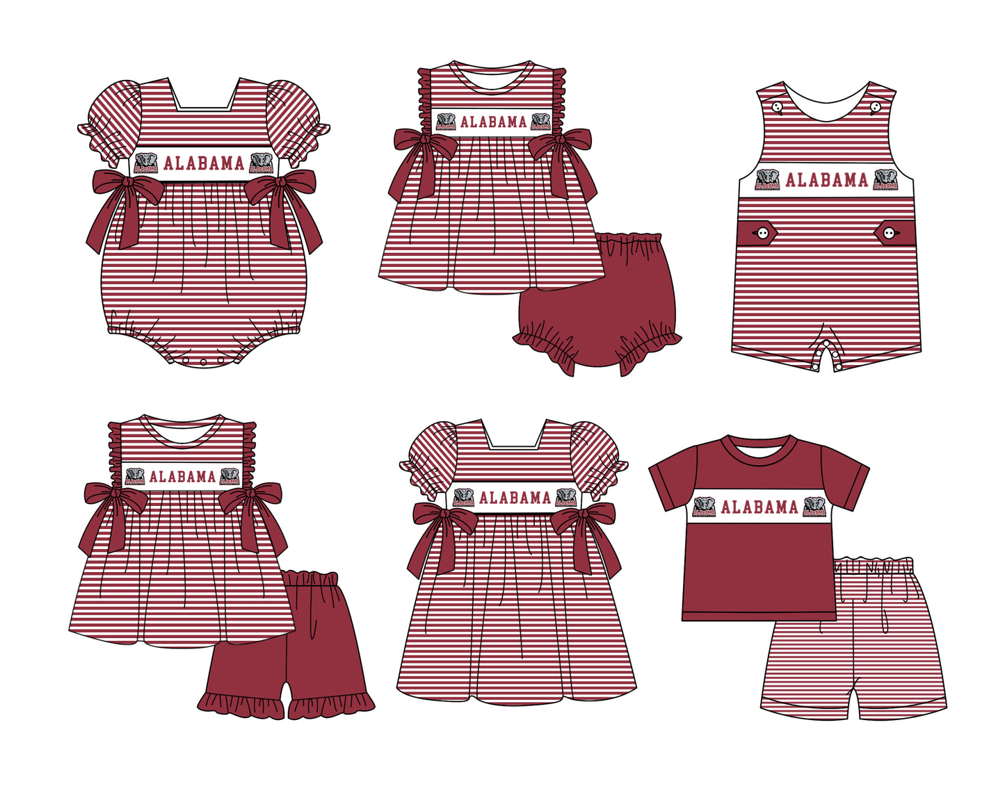 CUSTOM MOQ 5 Sibling Baby Kids Red Stripe Top Ruffles Shorts Clothes Set Knee Length Dress Rompers