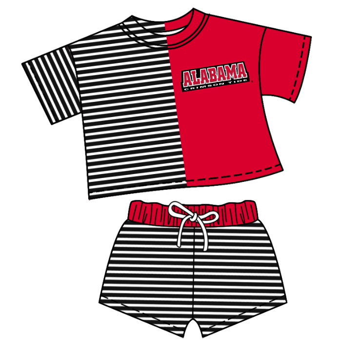 CUSTOM MOQ 5 Baby Kids Black Red Stripe Top Shorts Clothes Sets