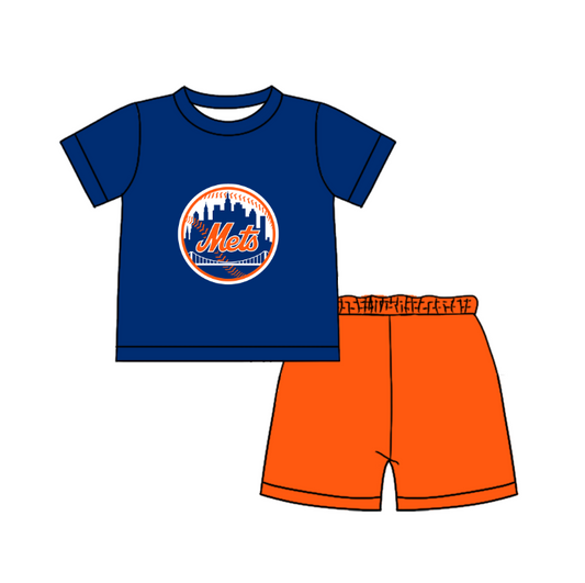 CUSTOM MOQ 5  Cute Comfortable Clothing For Boys Baby Boys Summer Blue Met Top Shorts Clothes Sets