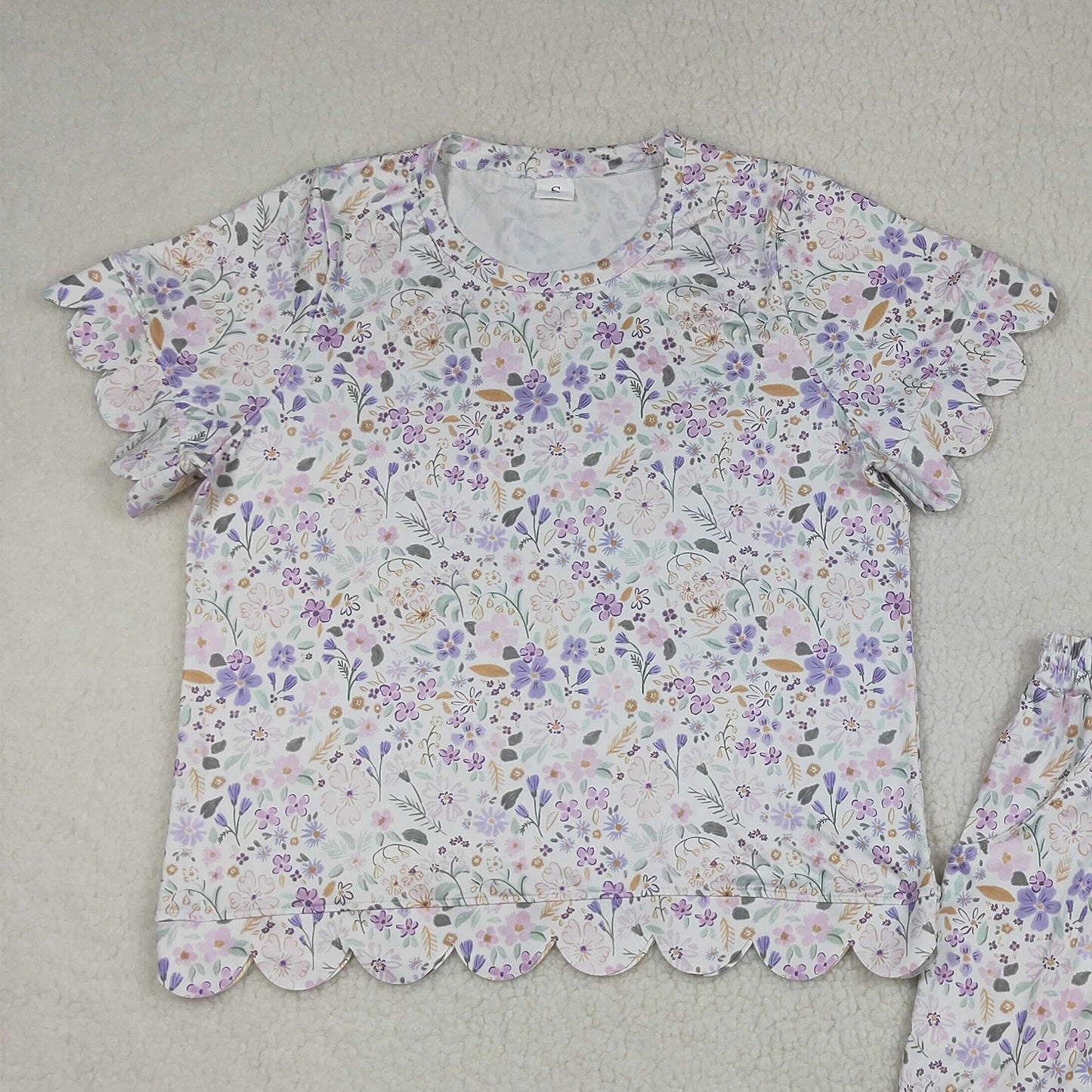 GSSO3647  RTS NO MOQ （In stock ） No Moq Baby Girls Purple Checked Flowers Top Short Clothes Set