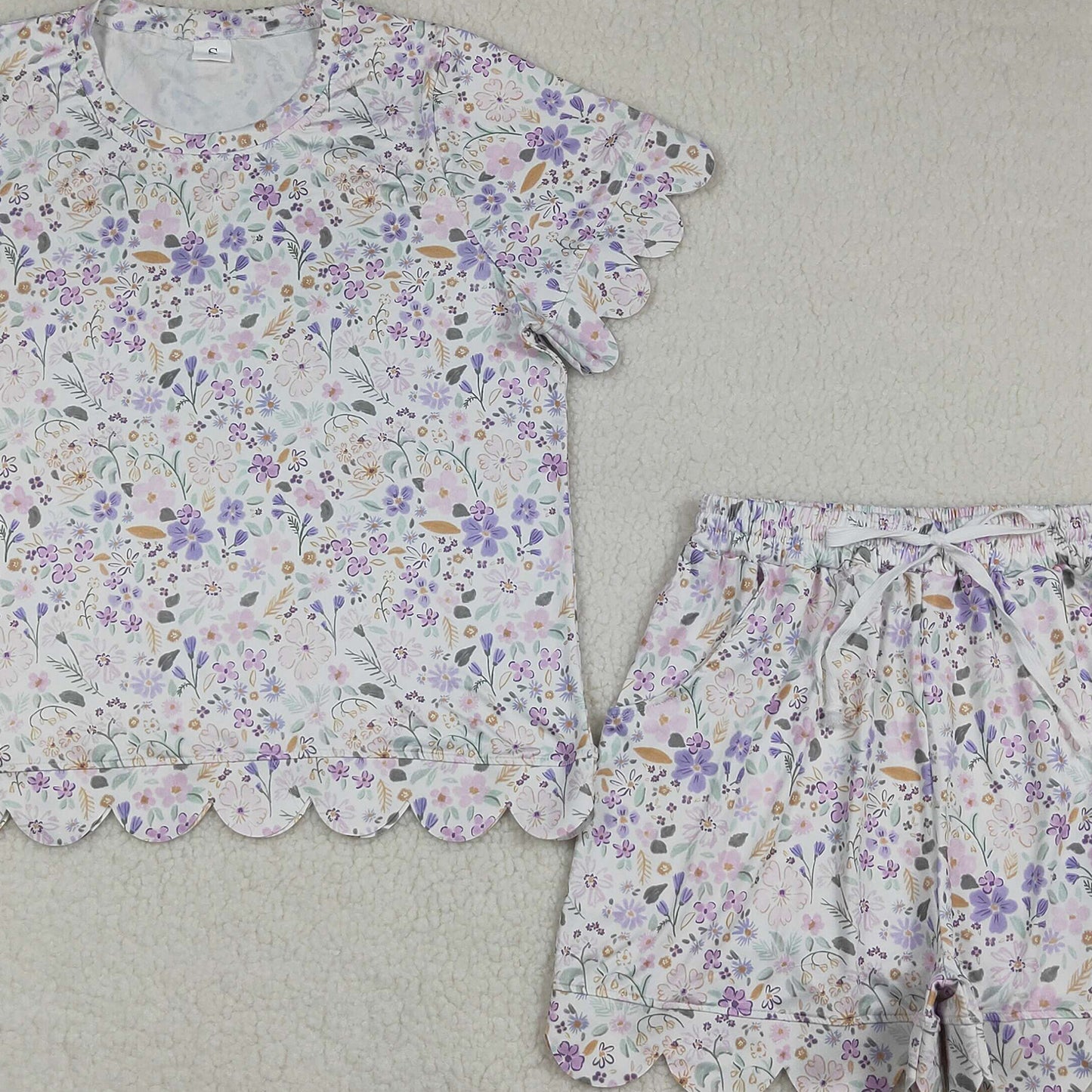 GSSO3647  RTS NO MOQ （In stock ） No Moq Baby Girls Purple Checked Flowers Top Short Clothes Set