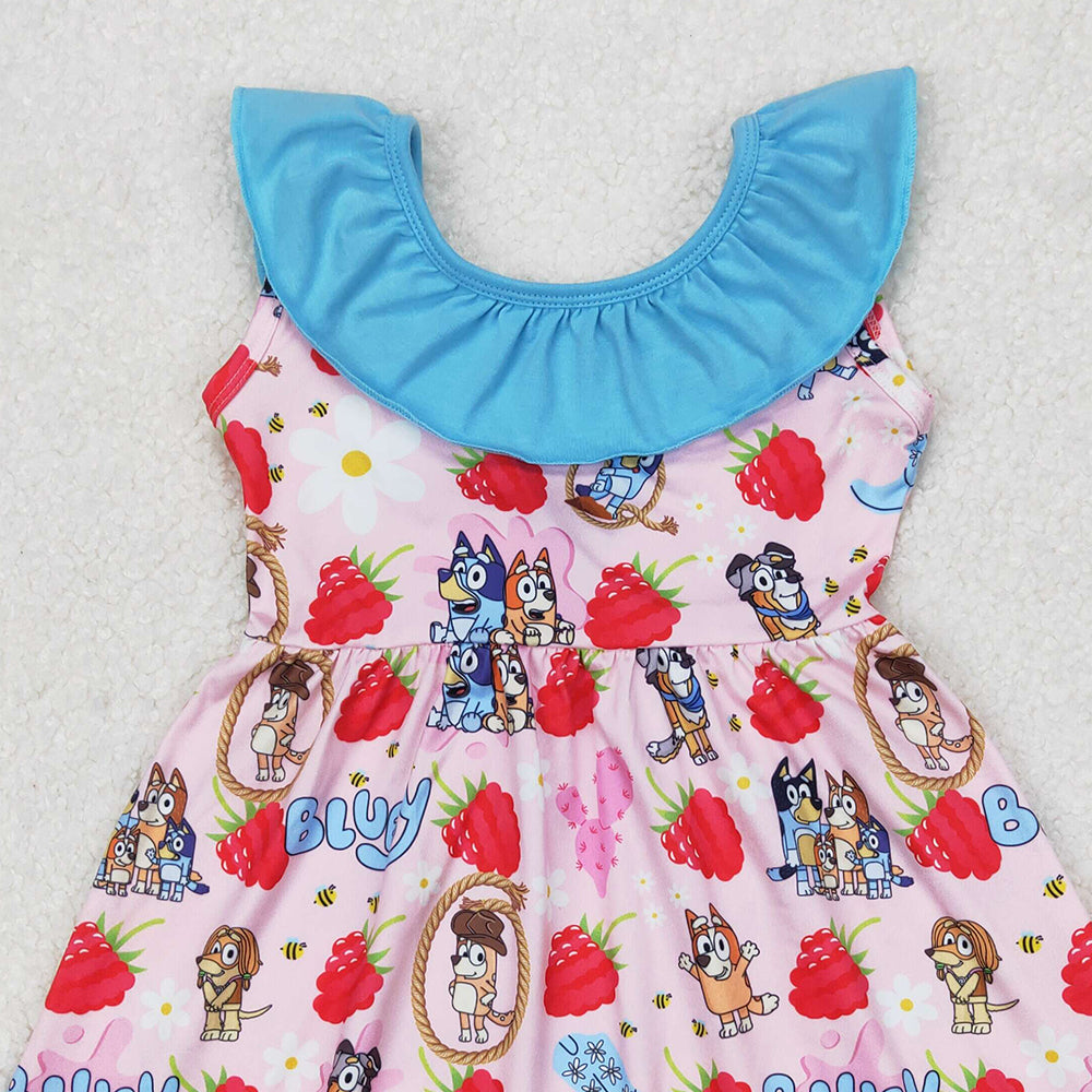 4.25 GSD1813  RTS NO MOQ Sleeveless ruffle dog strawberry boots girls dresses