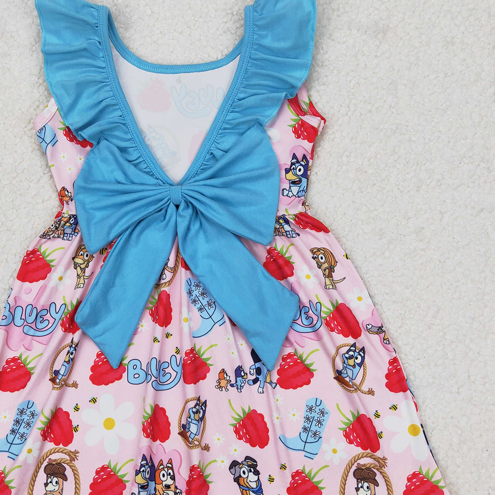 4.25 GSD1813  RTS NO MOQ Sleeveless ruffle dog strawberry boots girls dresses