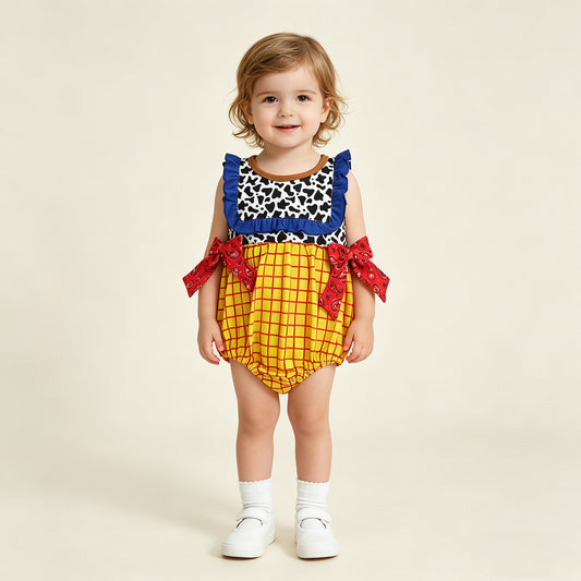 SR4115 RTS NO MOQ （In stock）Sleeveless cow plaid baby girls summer romper