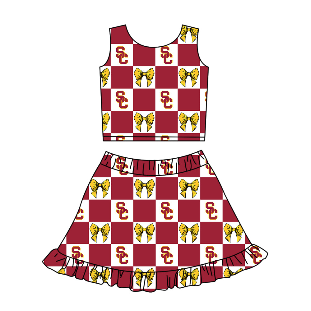CUSTOM MOQ 5 Sibing Kids Clothing for Girls Baby Girls Colors Bow Top Skirts Yoga Active Team Clothes Sets Knee Length Dress Shorts