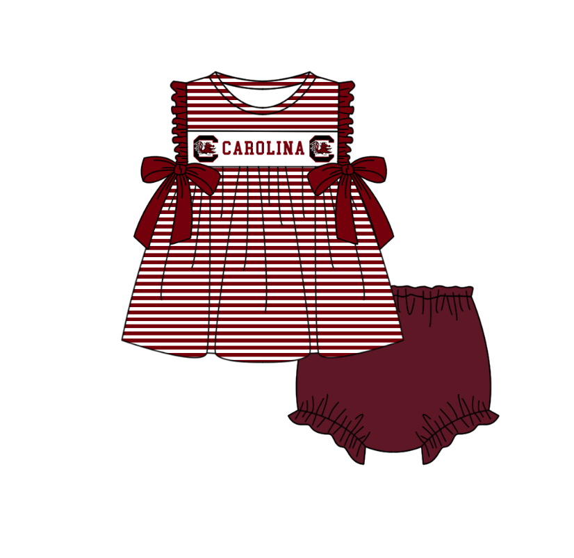 CUSTOM MOQ 5 Sibling Boys Baby Girls Red Stripe Top Ruffles Shorts Clothes Set Knee Length Dress Rompers