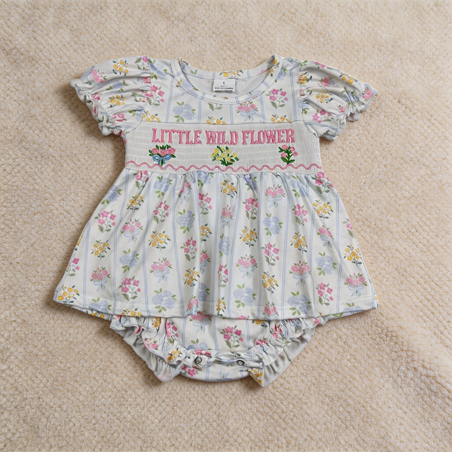 SR3043  RTS NO MOQ （In stock ）Short sleeves little wild flower baby girls skirt romper