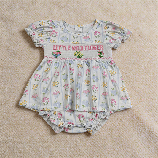 SR3043  RTS NO MOQ （In stock ）Short sleeves little wild flower baby girls skirt romper