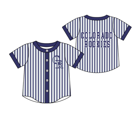 CUSTOM MOQ 5 Cute Kids Clothing Baby Kids Blue Gray CR Stripe Short Sleeve Team T-shirts Top