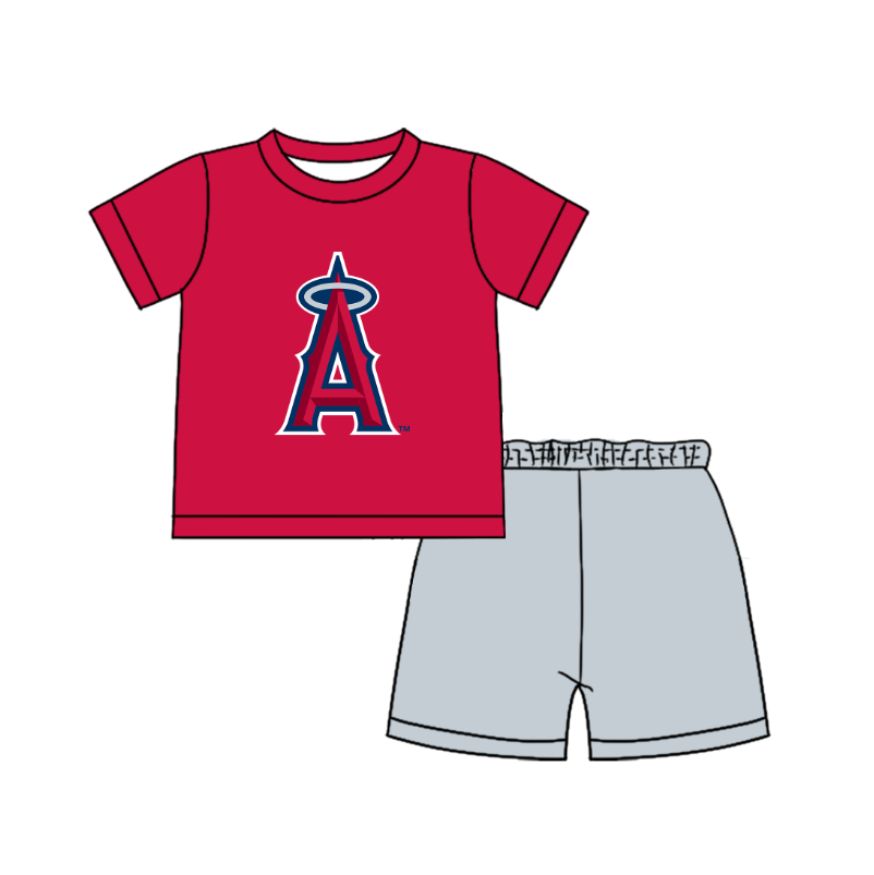 CUSTOM MOQ 5  Cute Comfortable Clothing For Boys Baby Boys Summer Red A Top Shorts Clothes Sets
