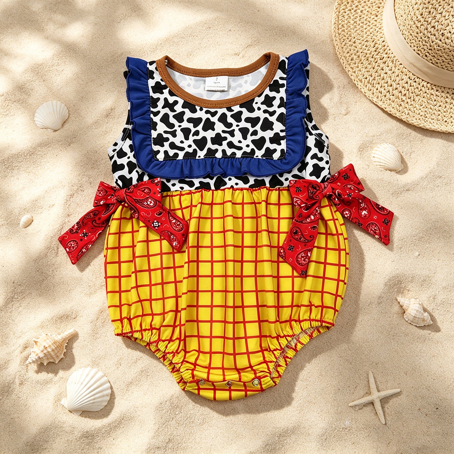 SR4115 RTS NO MOQ （In stock）Sleeveless cow plaid baby girls summer romper