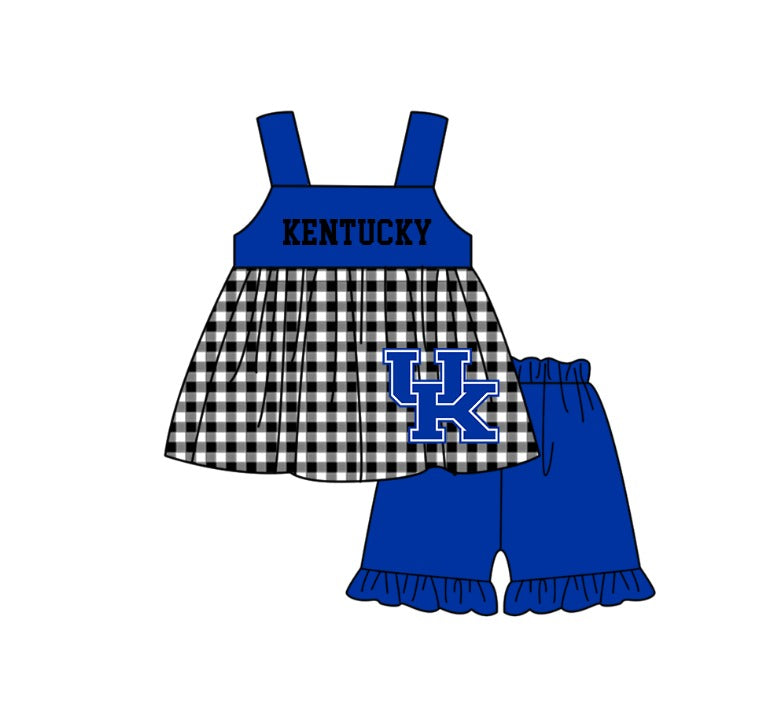 3.6 CUSTOM MOQ 5 Sibling Boys Baby Girls Blue UK Checked Top Shorts Clothes Set Knee Length Dress Rompers