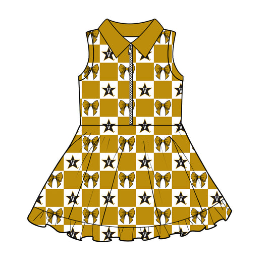 CUSTOM MOQ 5 Kids Clothing for Girls Baby Girls Khaki Bow Yoga Active Shorts Team Knee Length Dresses