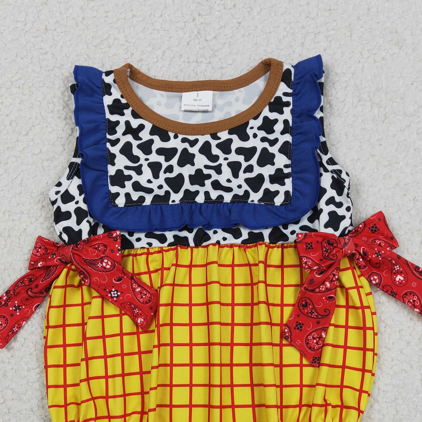 SR4115 RTS NO MOQ （In stock）Sleeveless cow plaid baby girls summer romper